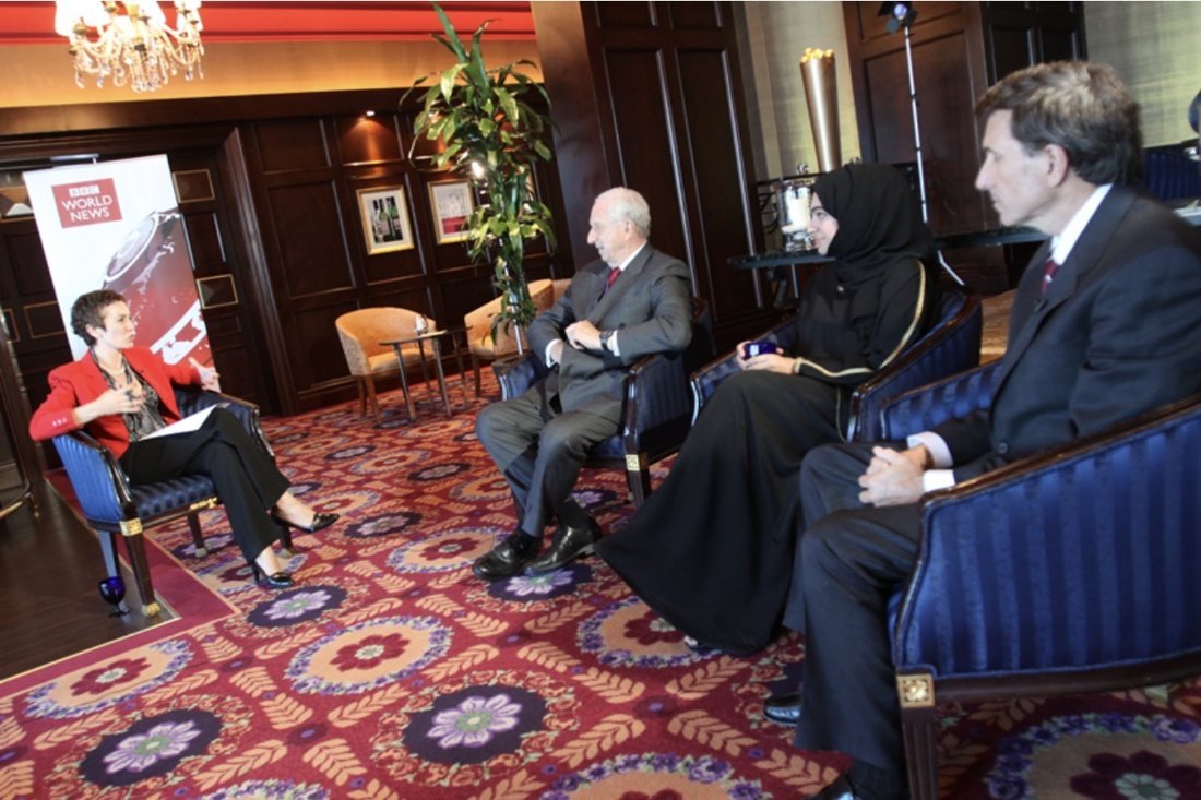 Lubna Qassim on a BBC World News panel in Doha